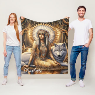 Couverture Polaire Une Indienne indigène partage un lien avec un loup