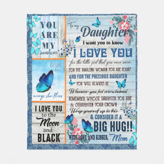 Couverture Polaire Une Lettre Personnalisée À Ma Fille, Papillons (Devant)