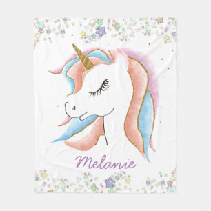 Couverture Polaire Unicorn dormant et Pastel Stars Personnalisé