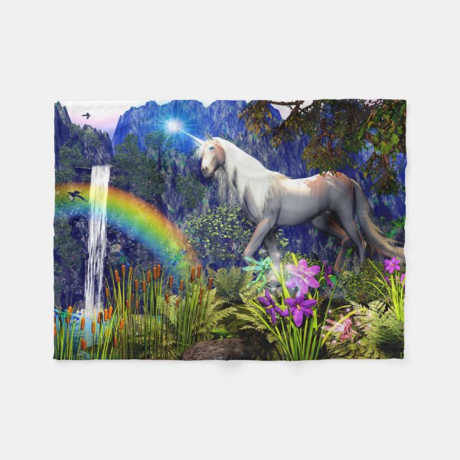 Couverture Polaire Unicorn Dream Fleece Blanche par DreamFlame 5D (Devant (Horizontal))