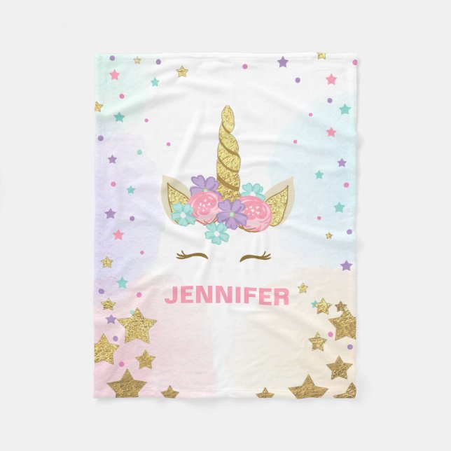 Couverture Polaire Unicorn Face Fleece Blanket Personnalisée Girl Pin (Devant)