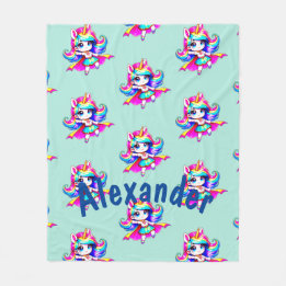 Couverture Polaire Unicorn mignon super fille vert marine texte T-shi