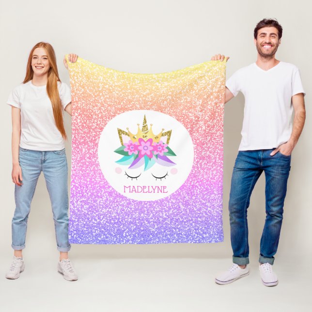 Couverture Polaire Unicorn Princess Rainbow Parties scintillant Nom p (En situation)