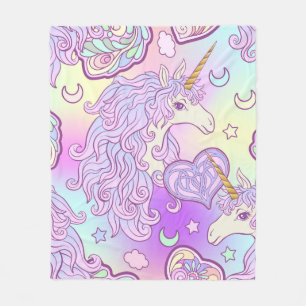 Couverture Polaire Unicorne à crinière multicolore, arc-en-ciel papil