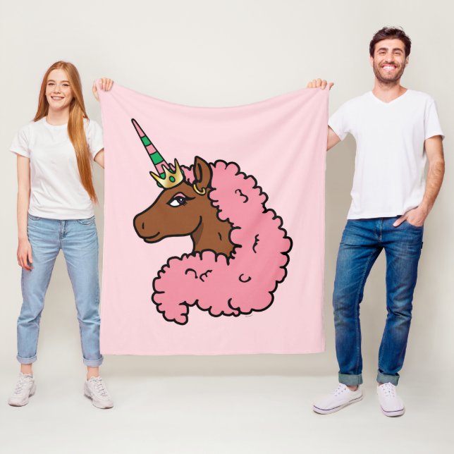 Couverture Polaire Unicorne Afro Rose clair (En situation)
