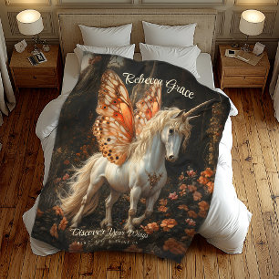 Couverture Polaire Unicorne blanche avec Ado de papillon orange