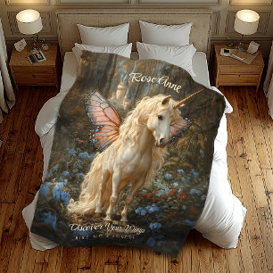 Couverture Polaire Unicorne Blanche Avec Cheval À Papillon Rose