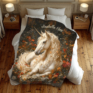 Couverture Polaire Unicorne de la forêt d'Imaginaires blancs, posée d