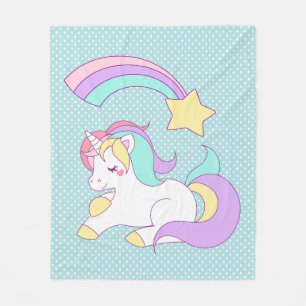 Couverture Polaire Unicorne dormant mignon avec étoile de tir colorée