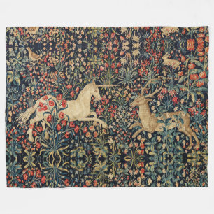 Couverture Polaire UNICORNE ET CERF, FLEURS, ANIMAUX FORESTIERS Flora