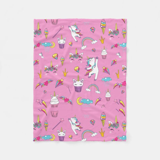 Couverture Polaire Unicorne Fan Club motif rose (Devant)