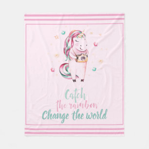 Couverture Polaire Unicorne Rose Inspirationnelle Avec Caméra Et Étoi