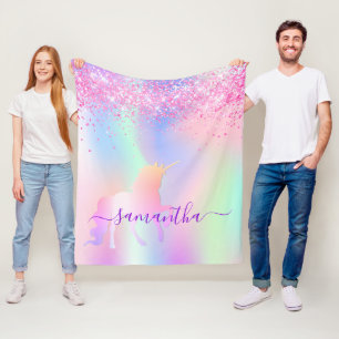 Couverture Polaire Unicorne rose rose violet script de nom