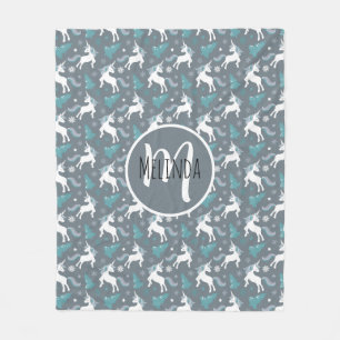 Couverture Polaire Unicornes d'hiver Motif gris foncé
