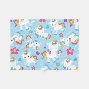 Couverture Polaire Unicornes florales colorées pour bébé - Arcs-en-ci