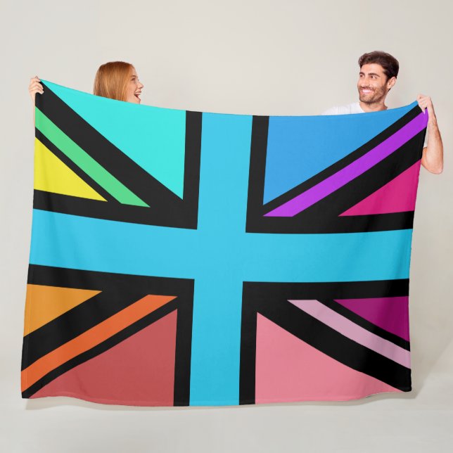 Couverture Polaire Union Jack/Drapeau Multicolore+Noir (En situation)
