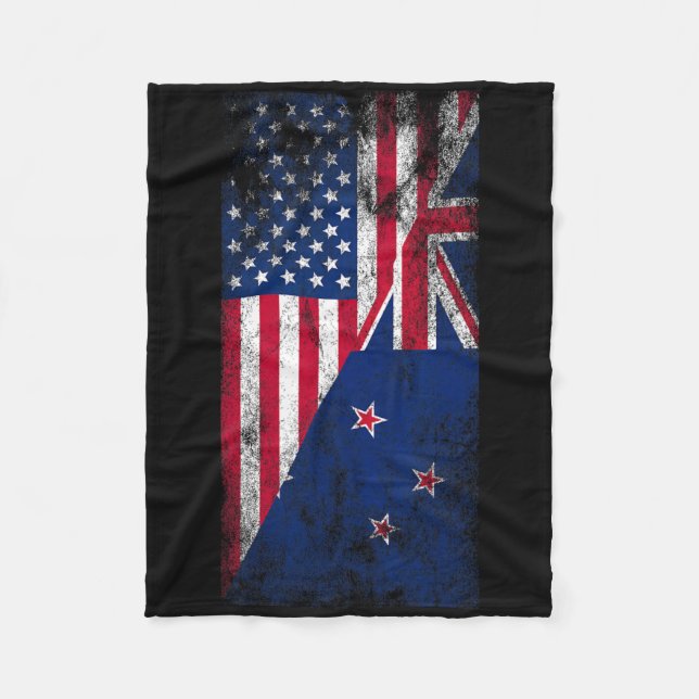 Couverture Polaire Usa &amp; New Zealand Flags - Us Of America Kiwi,  (Devant)