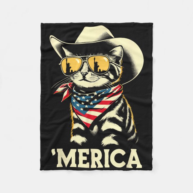 Couverture Polaire Usa merica Chat 4 juillet Hommes Femmes Enfants Fu (Devant)