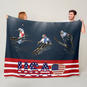 Couverture Polaire USA Skiing Fleece Blanket