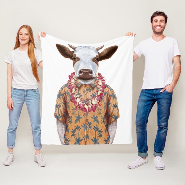 Couverture Polaire Vache à chemise hawaïenne (En situation)