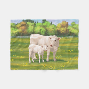 Couverture Polaire Vache Charolais Blanche & Boeuf de veau Cupide