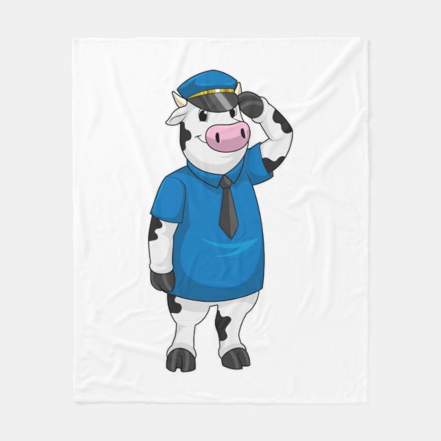 Couverture Polaire Vache comme agent de police avec casquette de poli (Devant)