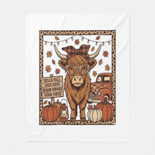 Couverture Polaire Vache des Highlands Bonjour Automne Gravure Vintag