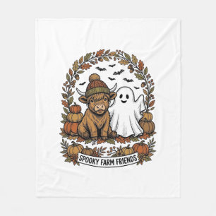 Couverture Polaire Vache des Highlands Halloween Fantôme Citrouille A
