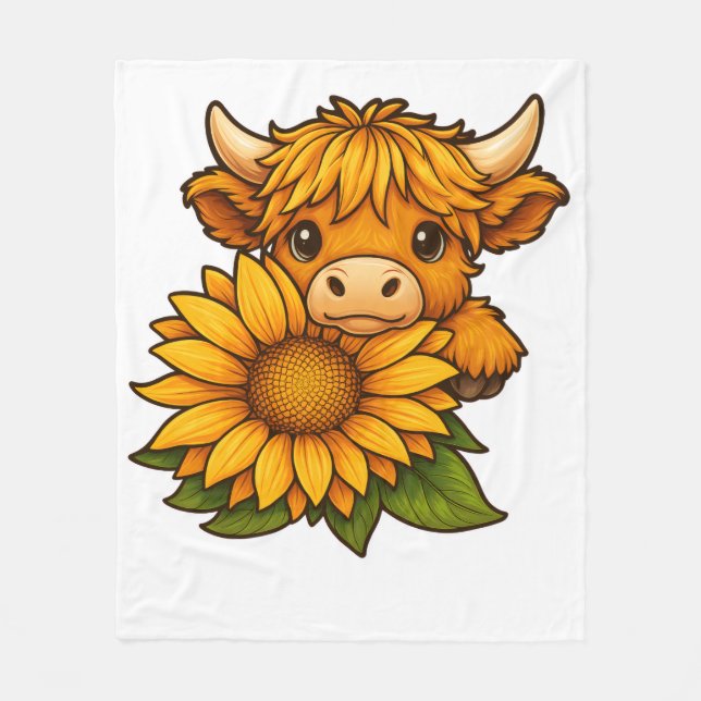 Couverture Polaire Vache et tournesol (Devant)