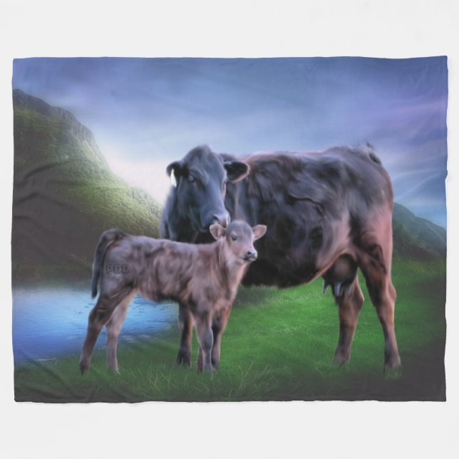 Couverture Polaire Vache et veau de l'Angus noir (Devant (Horizontal))