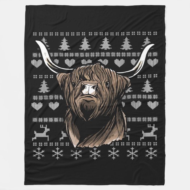 Couverture Polaire Vache hideux de Noël Highland (Devant)