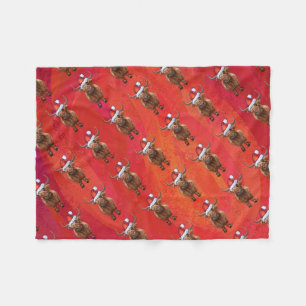 Couverture Polaire Vache Highland à Santa Hat Motif sur Red