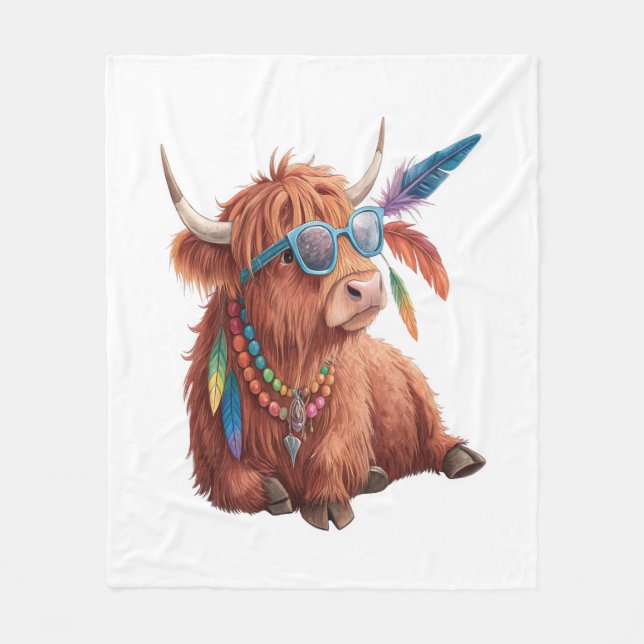 Couverture Polaire Vache Highland, Vache Cool, Sunglass (Devant)