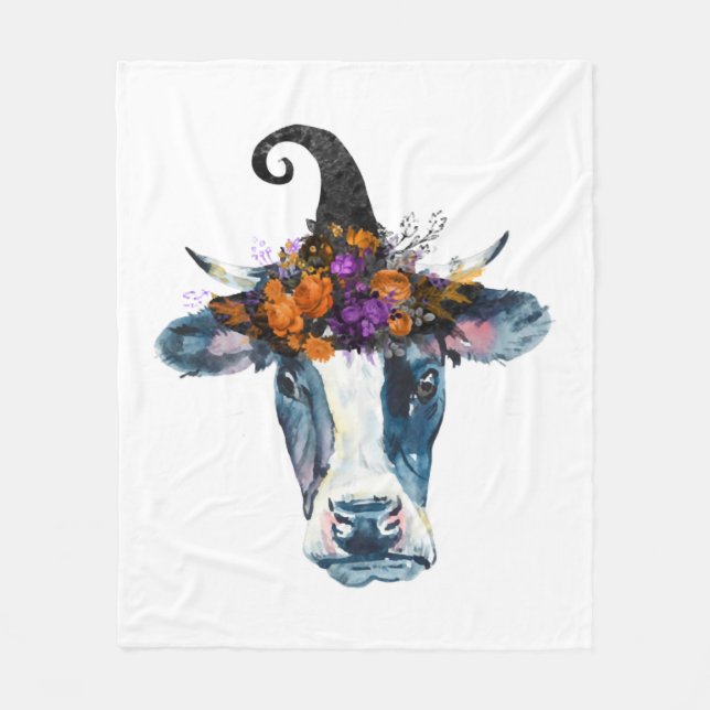 Couverture Polaire Vache noir blanc Halloween sorcière (Devant)
