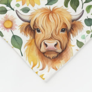 Couverture Polaire Vaches Highland et fleurs de tournesol jaune