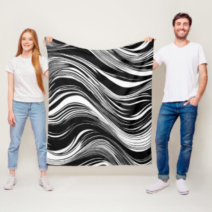 Couverture Polaire Vague noire et blanche Abstraite
