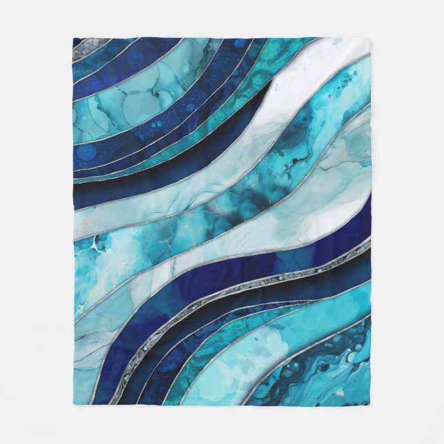 Couverture Polaire Vagues - Mixte Media Blue Abstrait (Devant)