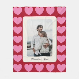 Couverture Polaire Valentine Hearts Photo personnalisée rose et ro