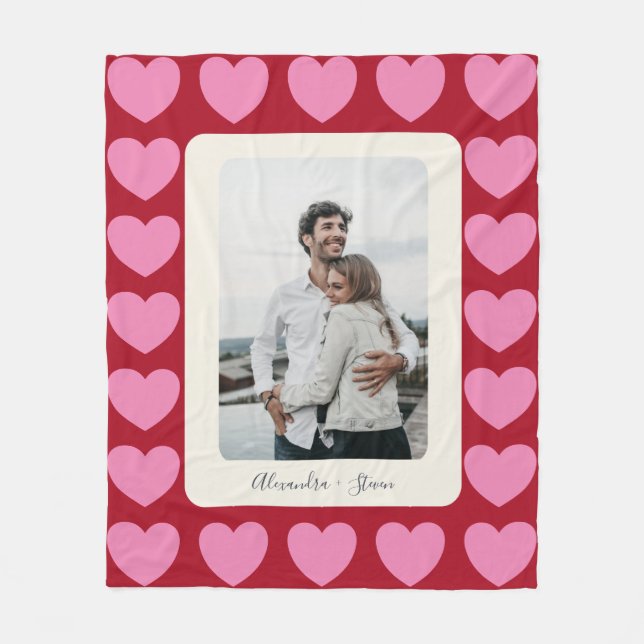 Couverture Polaire Valentine Hearts | Photo personnalisée rose et rou (Devant)
