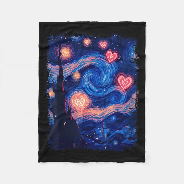 Couverture Polaire Valentine Van Gogh Starry Night Heart Matching Cou (Devant)