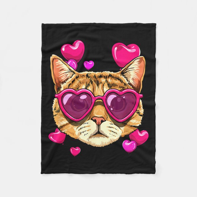 Couverture Polaire Valentines Ca Kitten Wearing Sungl Heart Cat Lover (Devant)