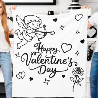 Couverture Polaire Valentines Day Cherub & Romantic Doodle Design