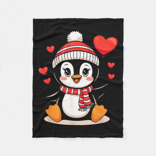 Couverture Polaire Valentine's Day Penguin Heart Balloon Cute  (Devant)