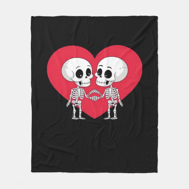 Couverture Polaire Valentines Jour Drôle Skeleton Coeur main (Devant)