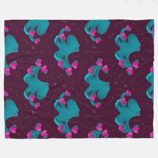 Couverture Polaire Valentine's Octopus and Hearts (Devant (Horizontal))
