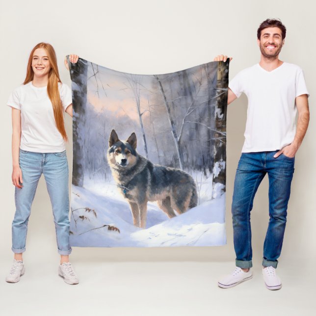Couverture Polaire Vallhund suédois Laisser neiger Noël (En situation)