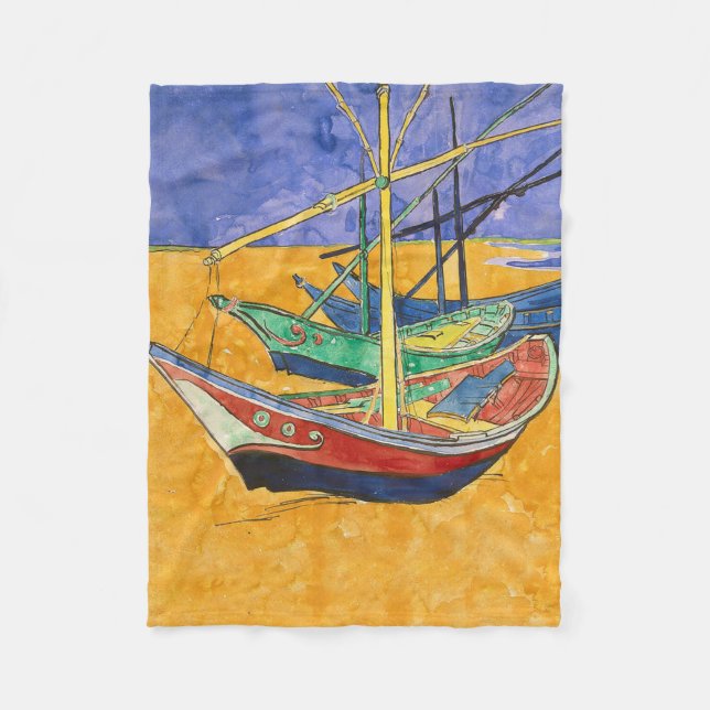 Couverture Polaire Van Gogh Bateaux Plage impressionniste (Devant)