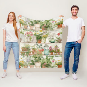 Couverture Polaire Vase de fleurs botaniques Jardin Plante Aquarelle