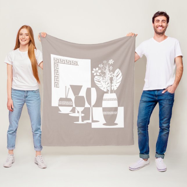 Couverture Polaire Vase de peinture avec fleurs et verres à vin clair (En situation)