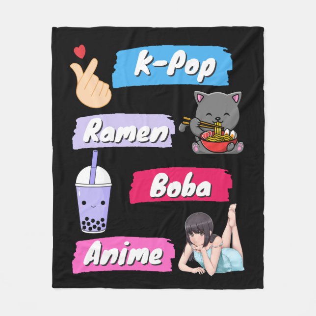 Couverture Polaire Ventilateur de culture K-Pop, Ramen, Boba et Anime (Devant)